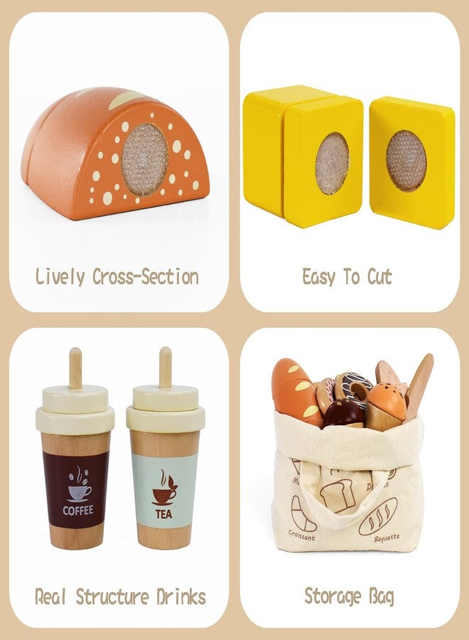 PairPear Wooden Bakery Toy Food Playset,Kids Pretend Play Food Kitchen Accessories with Shopping Bag,Toddlers Cutting Food Gift for Boys and Girls 3 Years and Up - Image 4